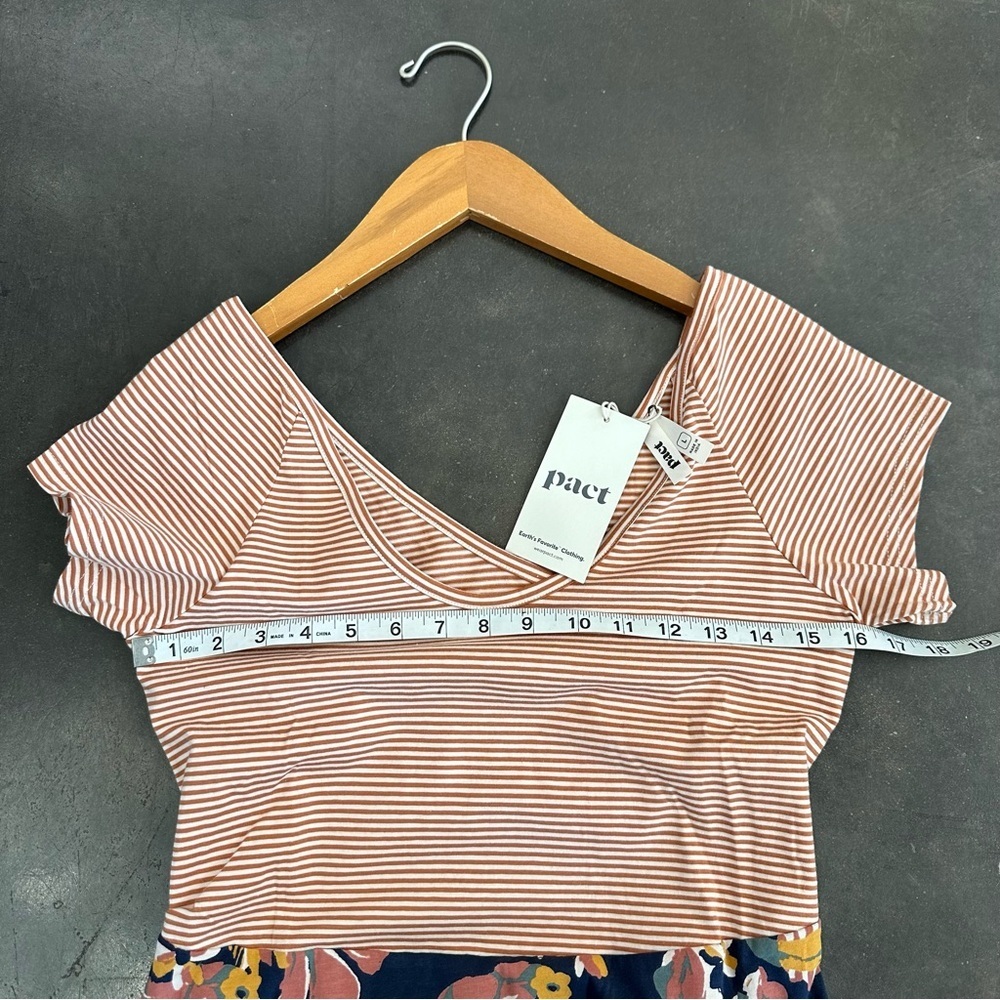 NWT Pact Organic Cotton Stripes & Floral Cross Back Mini Dress With Pockets - Picture 11 of 12